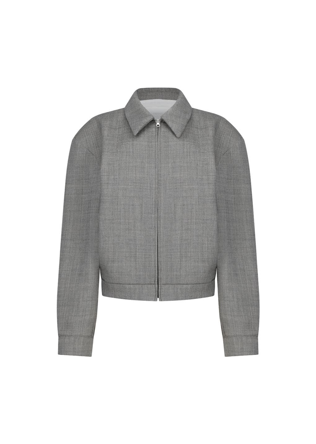 Wool Crop Zip-up Jumper, Grey Beige