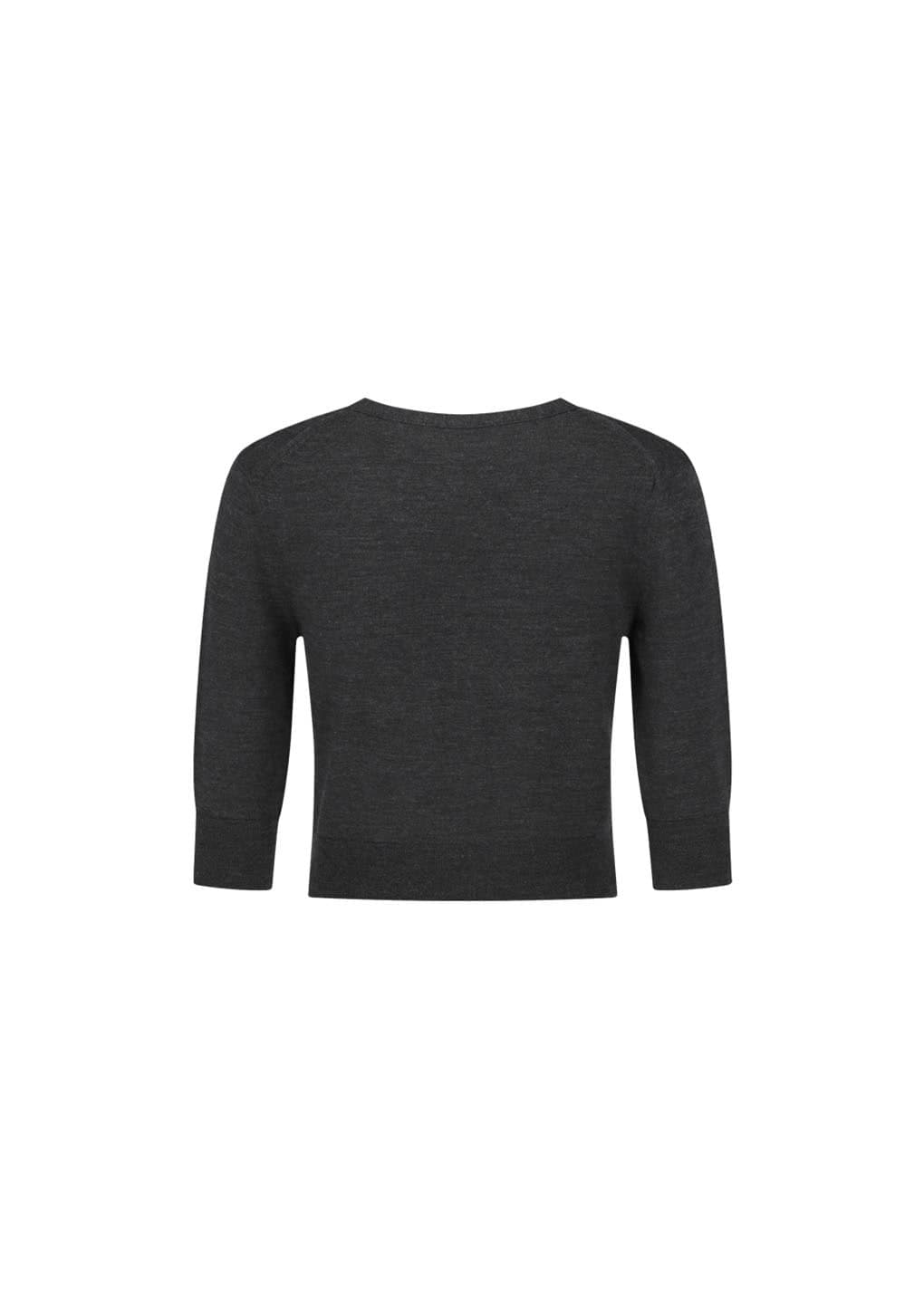 Wool V-neck Crop Cardigan, Charcoal — vue 1
