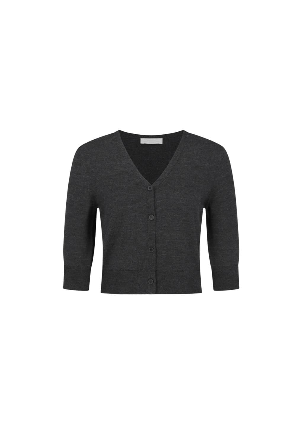 Wool V-neck Crop Cardigan, Charcoal