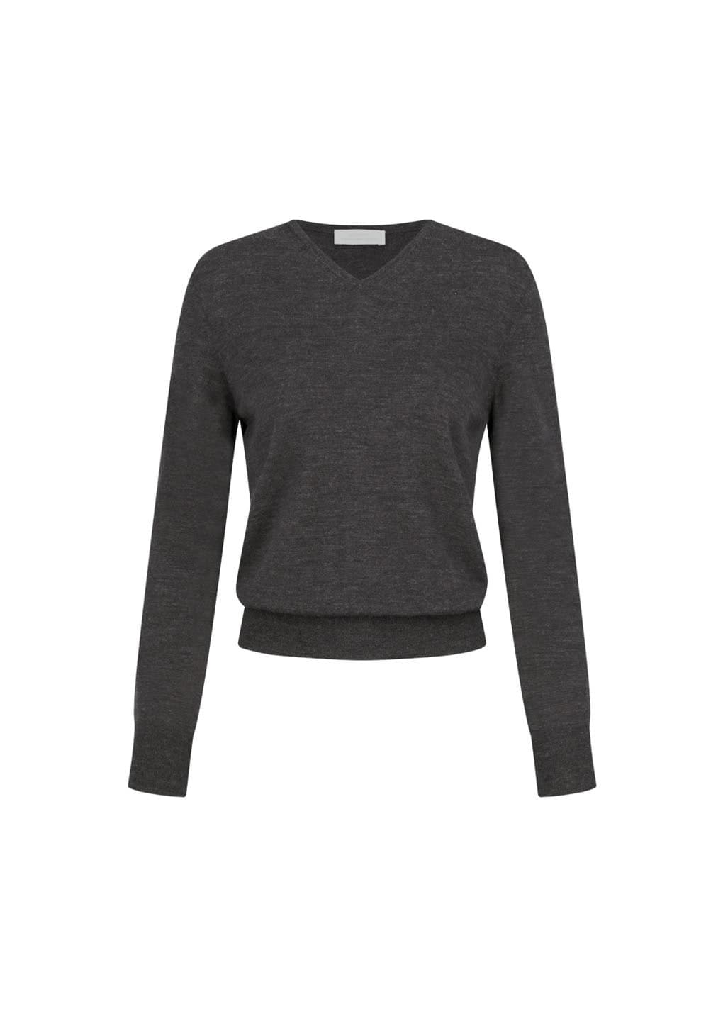 Wool V-neck Knit, Charcoal