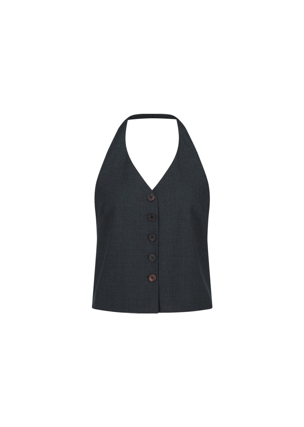Wool Halterneck Top, Charcoal