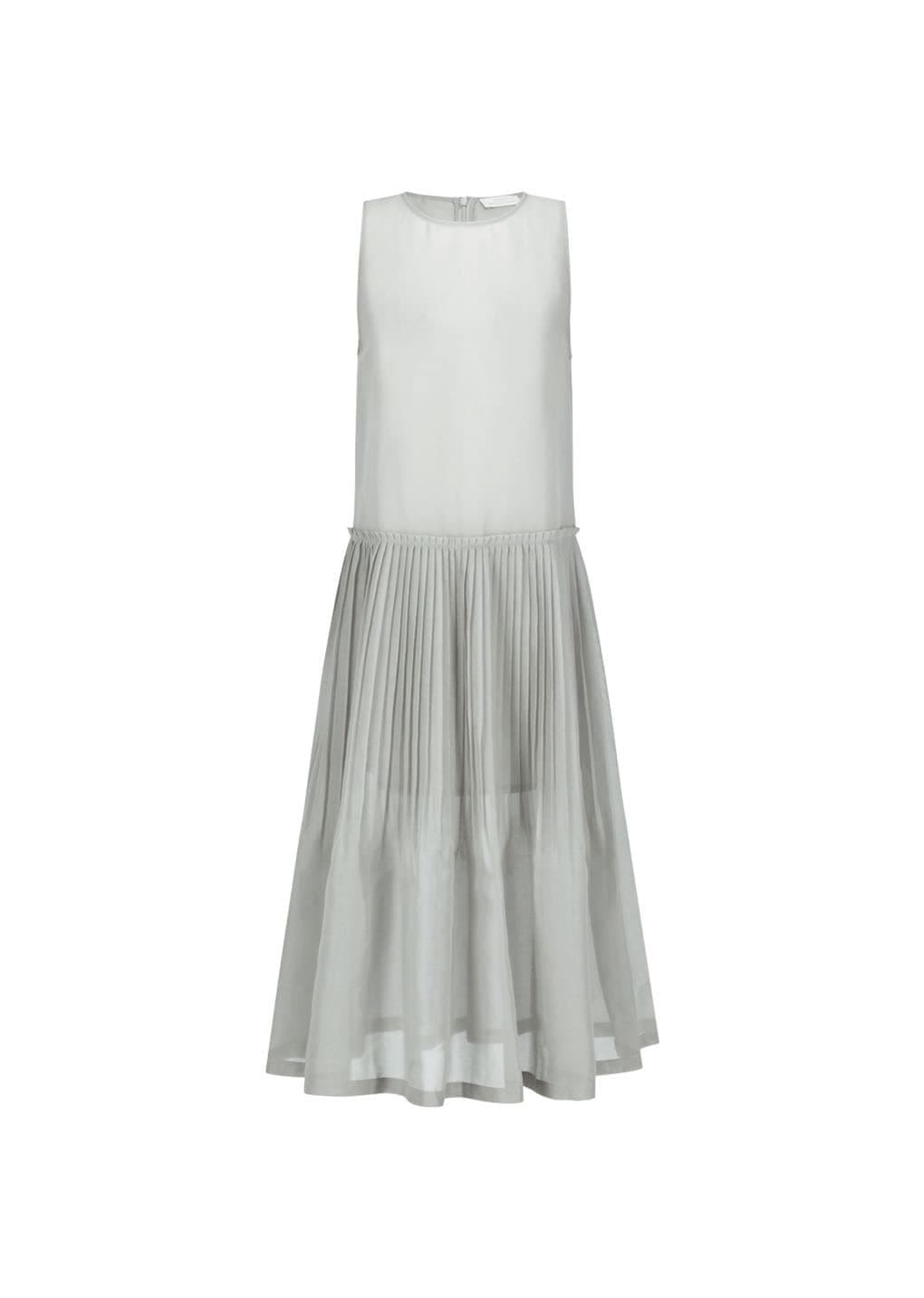 Pleated Sleeveless Dress, Grey