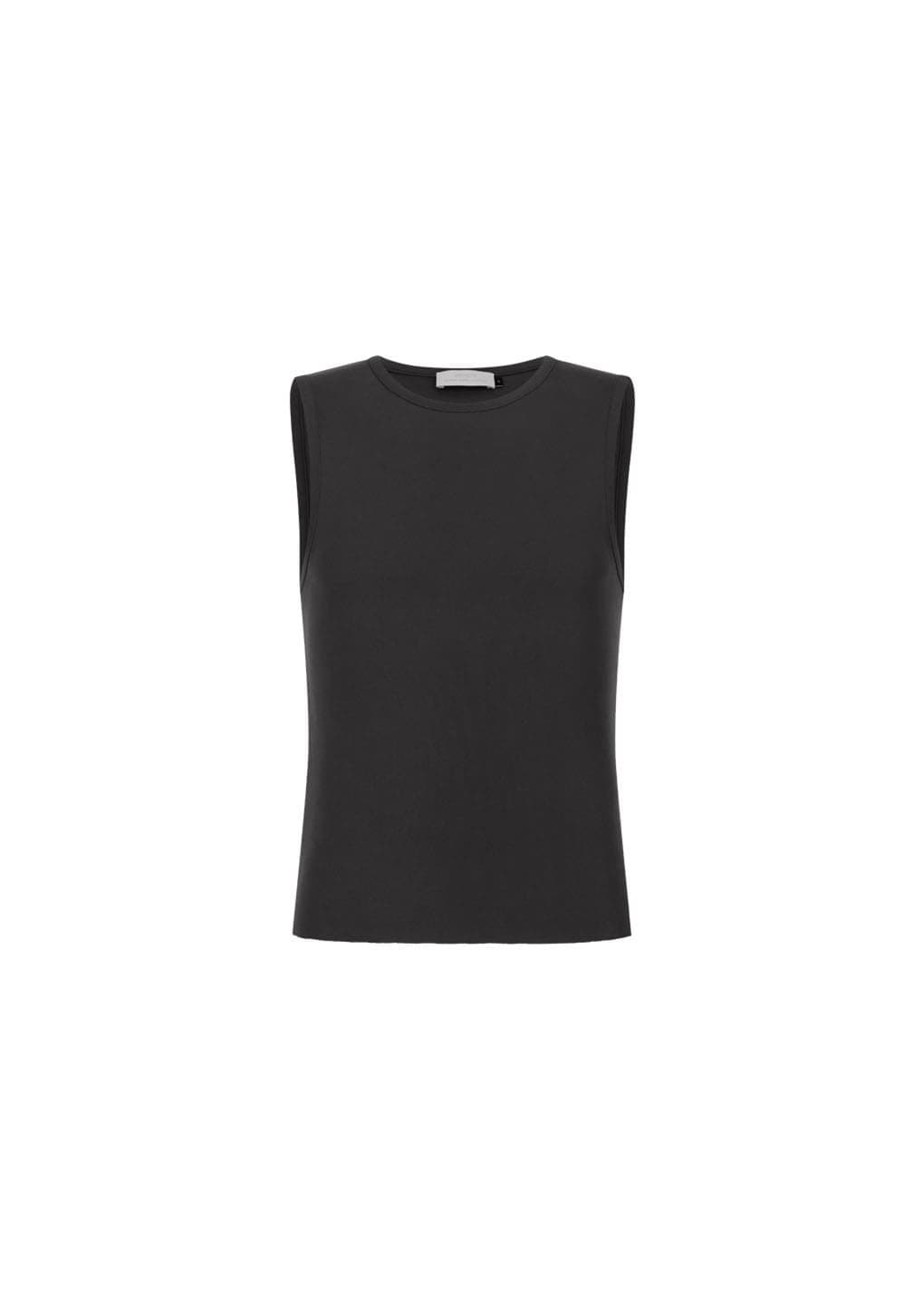 Round Neck Sleeveless Top, Charcoal