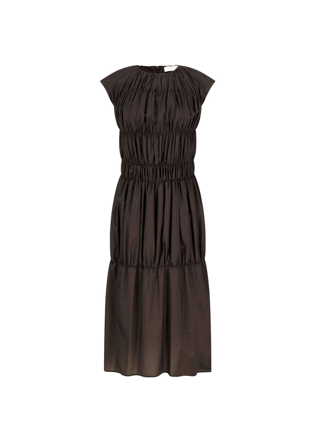 Nylon Shirring Dress, Brown