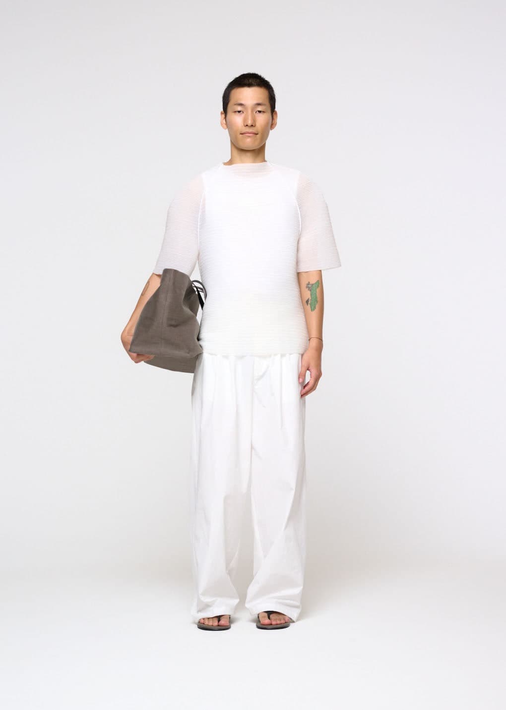 Men's Pleats Raglan Top, White — vue 1