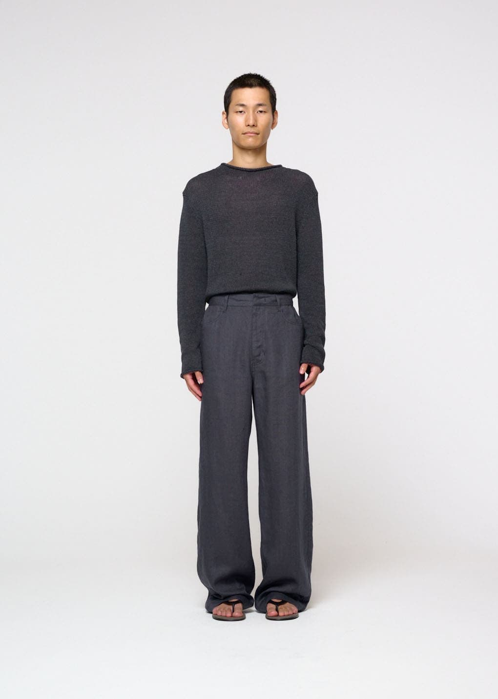 Linen Straight Pants, Blue — vue 2