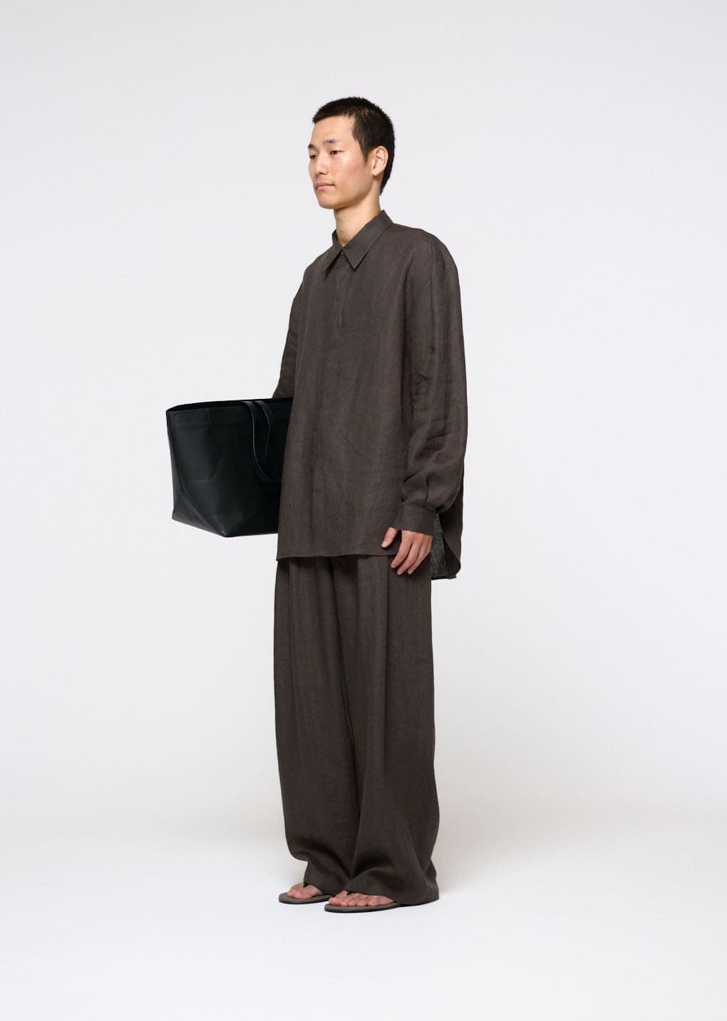 Linen Oversized Shirt, Khaki Grey — vue 3