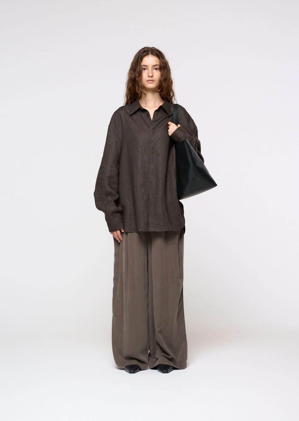 Linen Oversized Shirt, Khaki Grey — vue 5