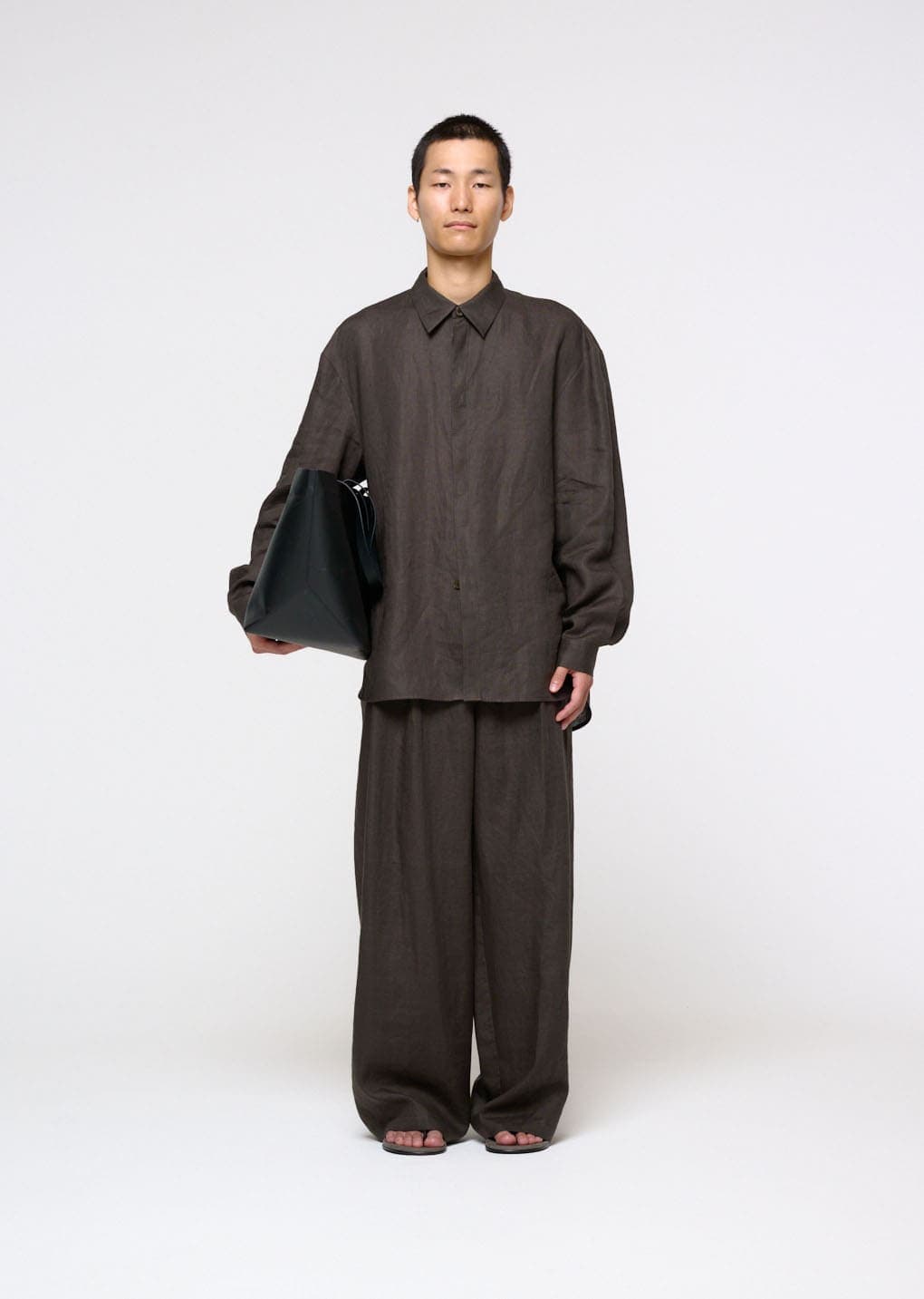Linen Oversized Shirt, Khaki Grey — vue 1