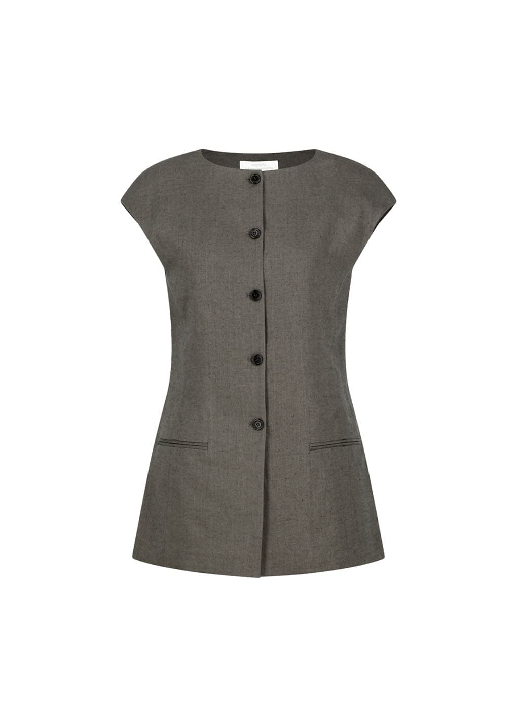 Linen Curved Vest, Khaki