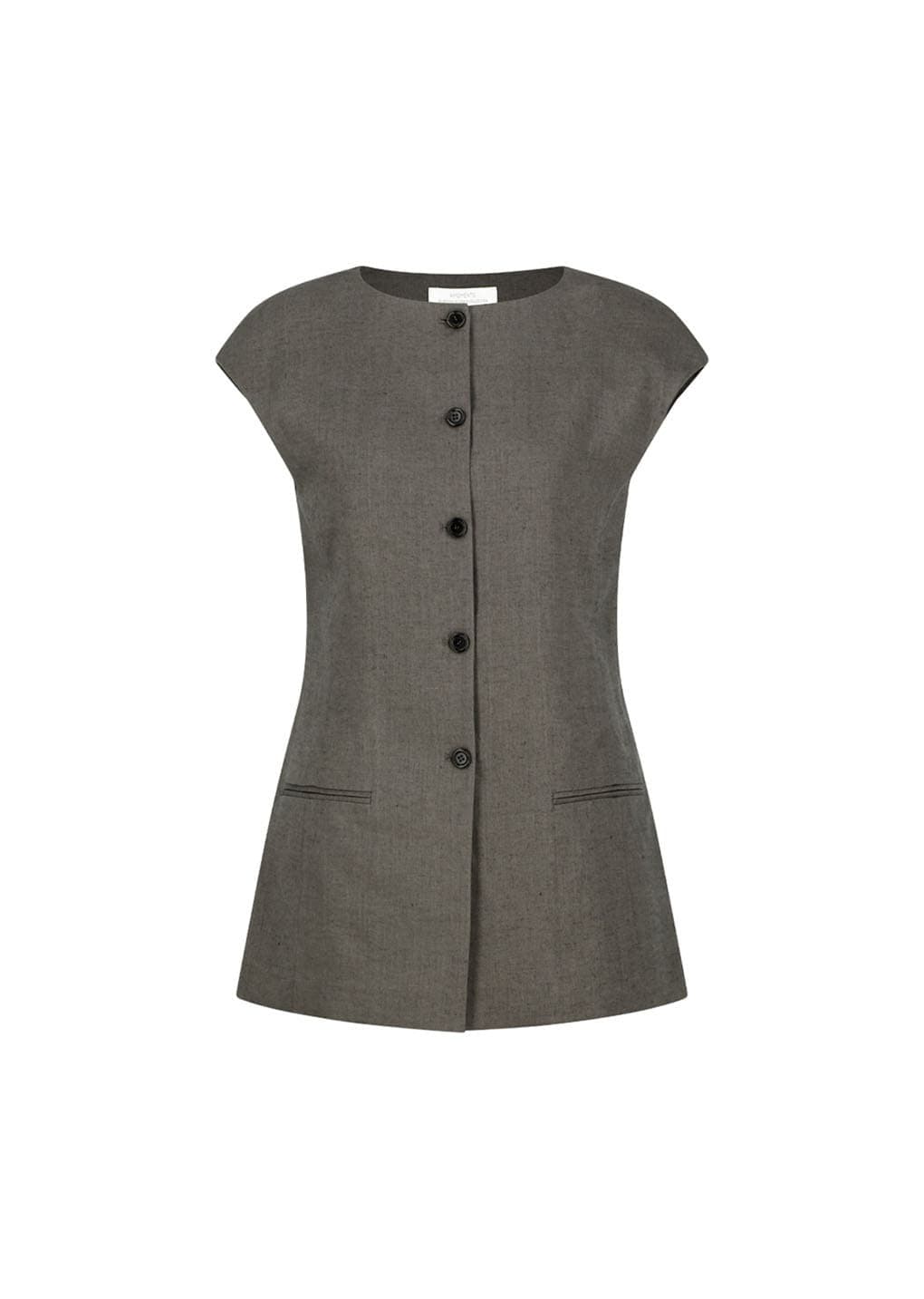 Linen Curved Vest, Khaki