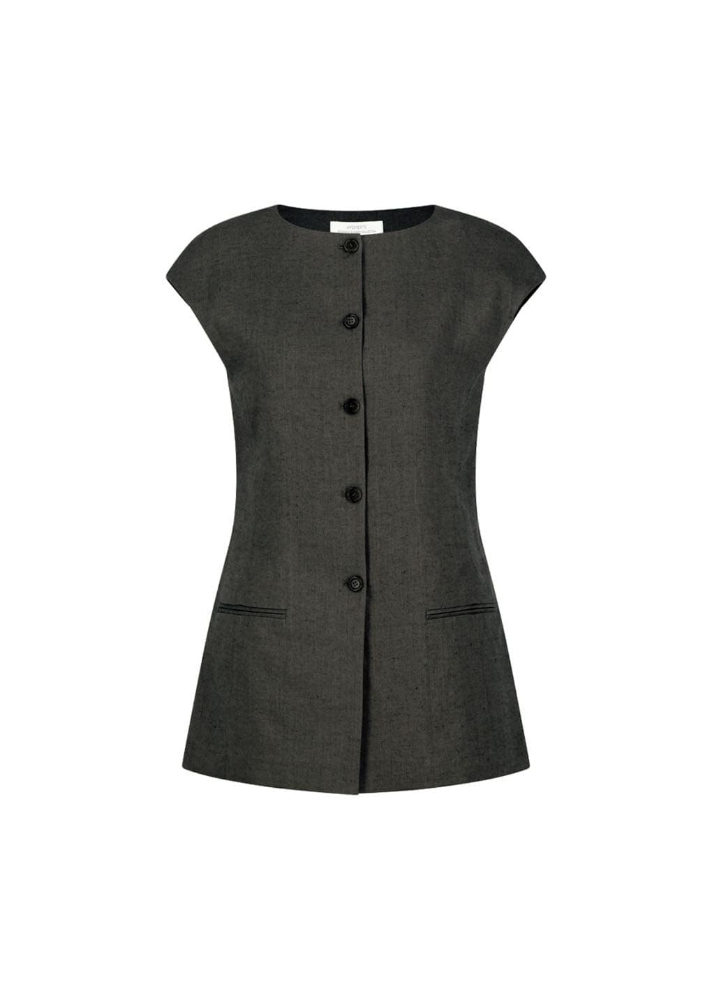 Linen Curved Vest, Khaki Grey