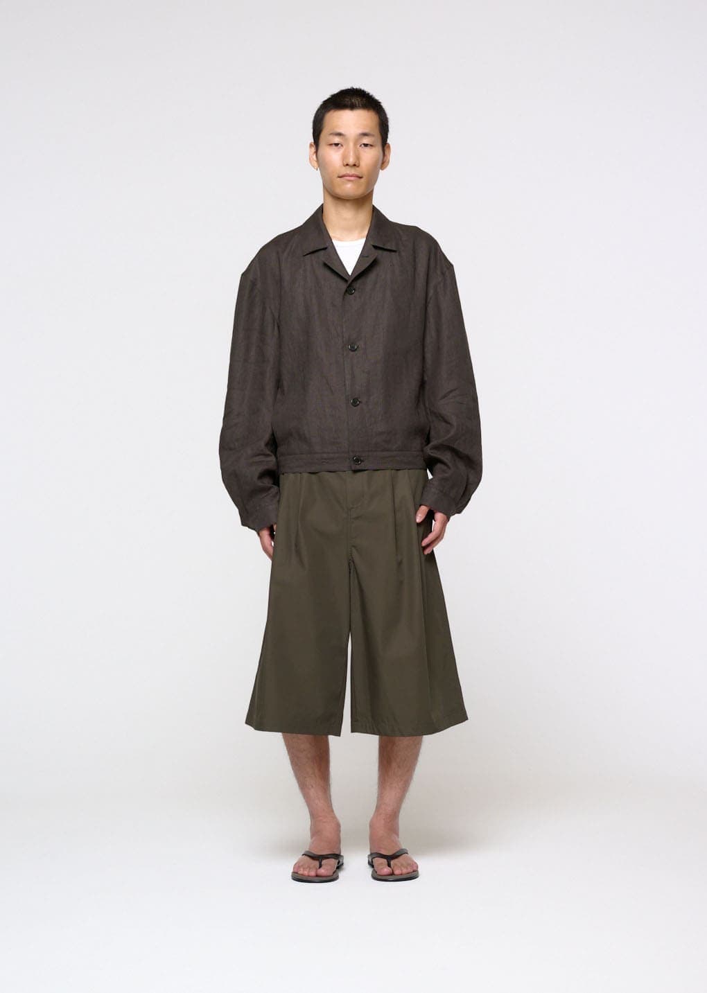 Linen Crop Jacket, Khaki Grey — vue 1