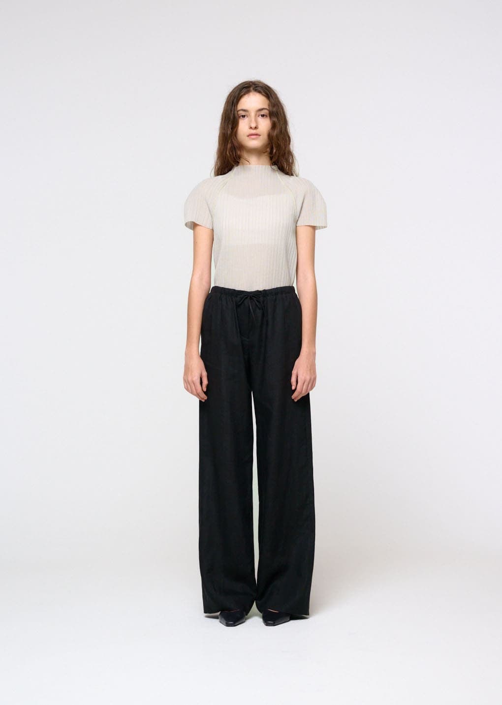 Linen Banding Pants, Black — vue 2