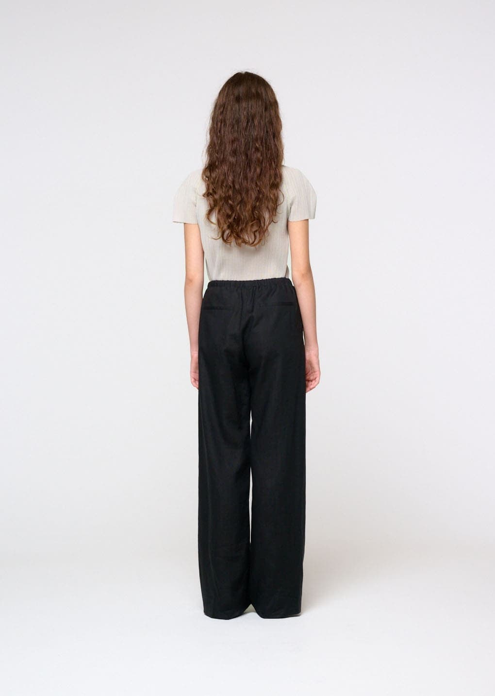 Linen Banding Pants, Black — vue 4