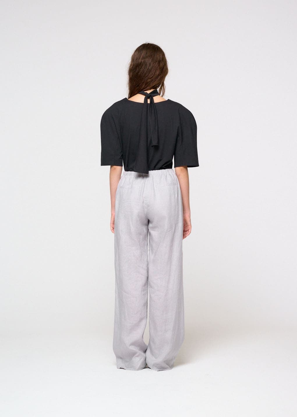 Linen Banding Pants, Light Grey — vue 4