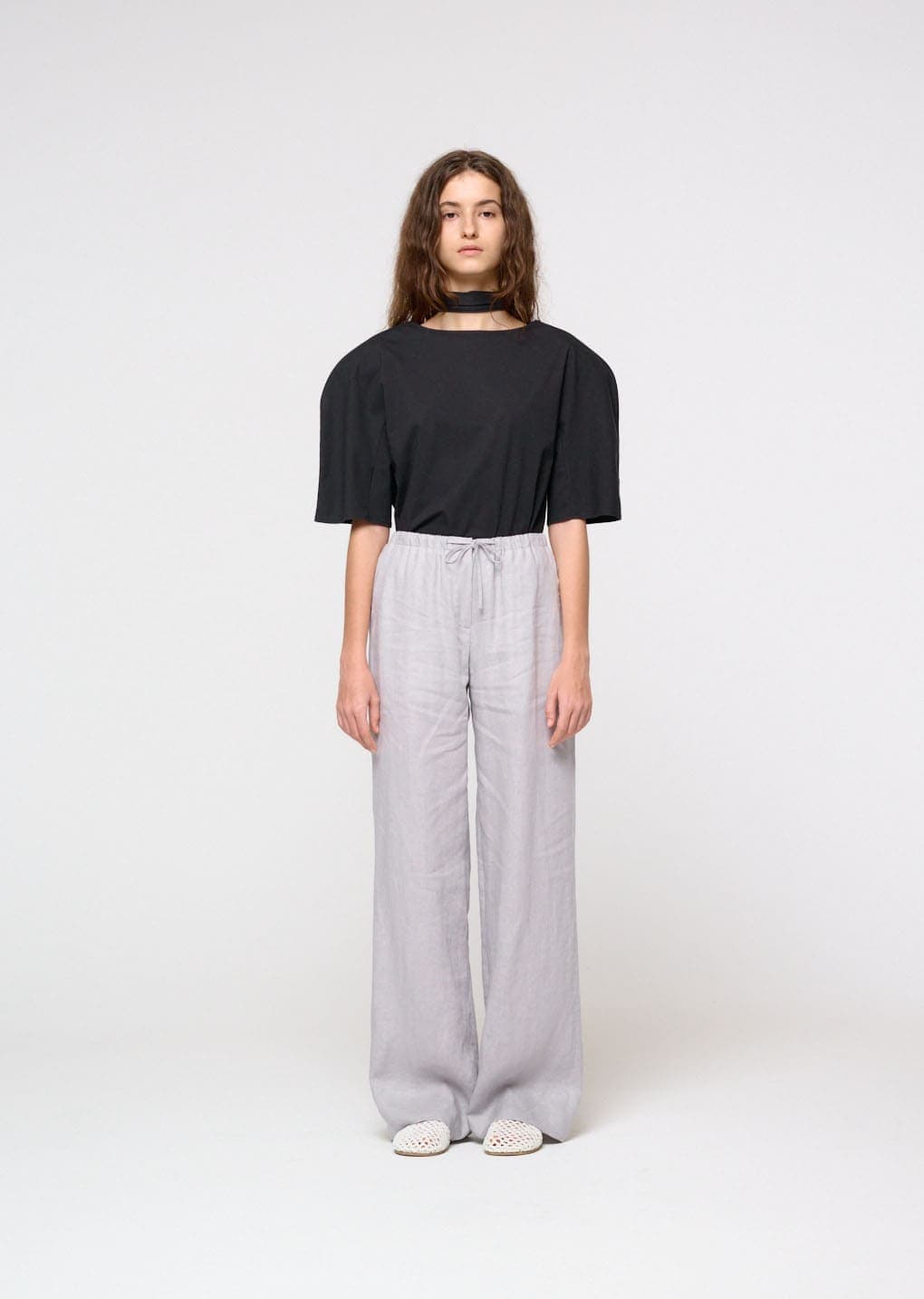 Linen Banding Pants, Light Grey — vue 1
