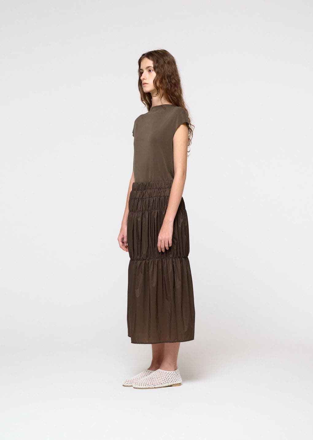 Jersey Mock Neck Top, Brown — vue 3