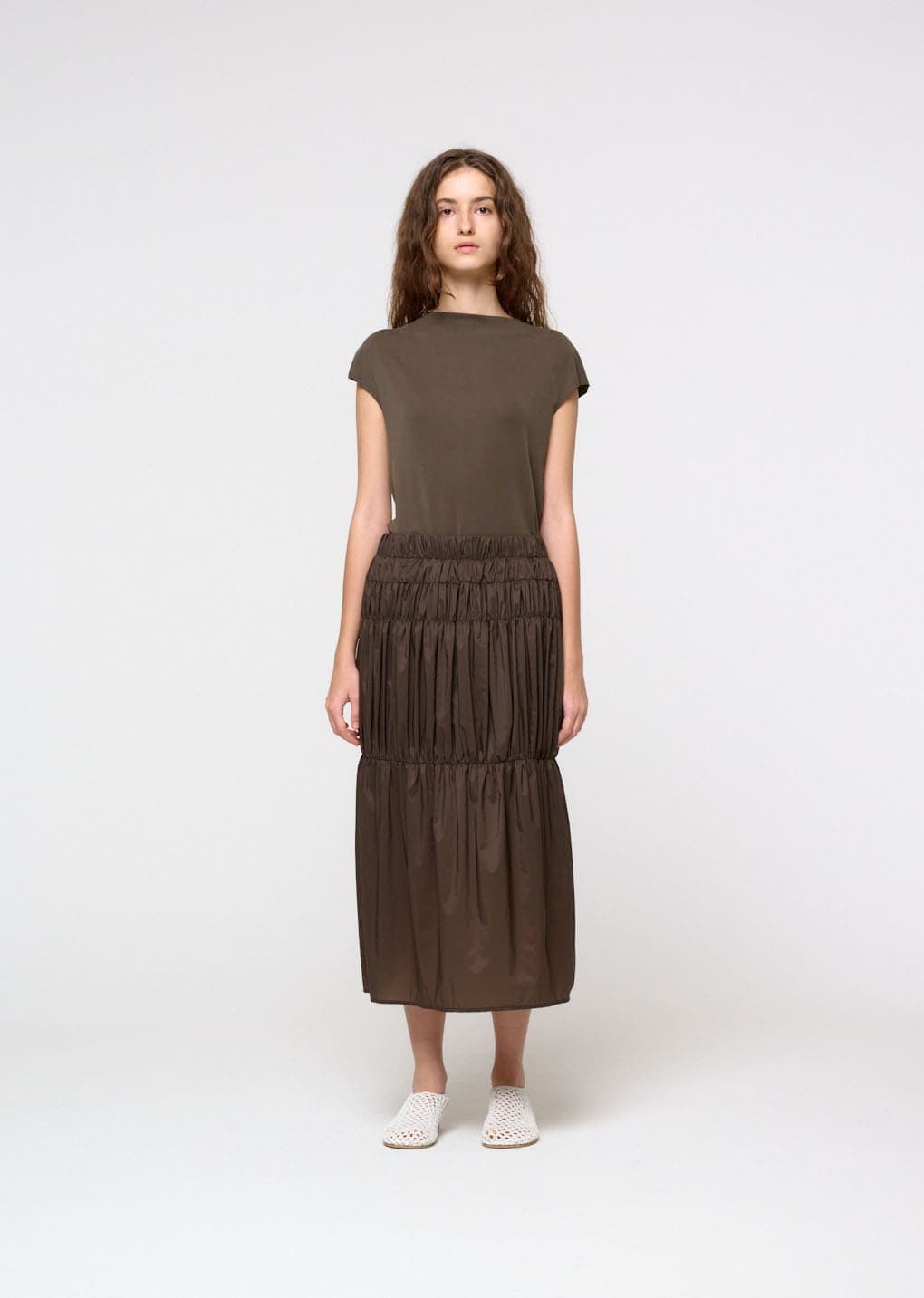 Jersey Mock Neck Top, Brown — vue 1