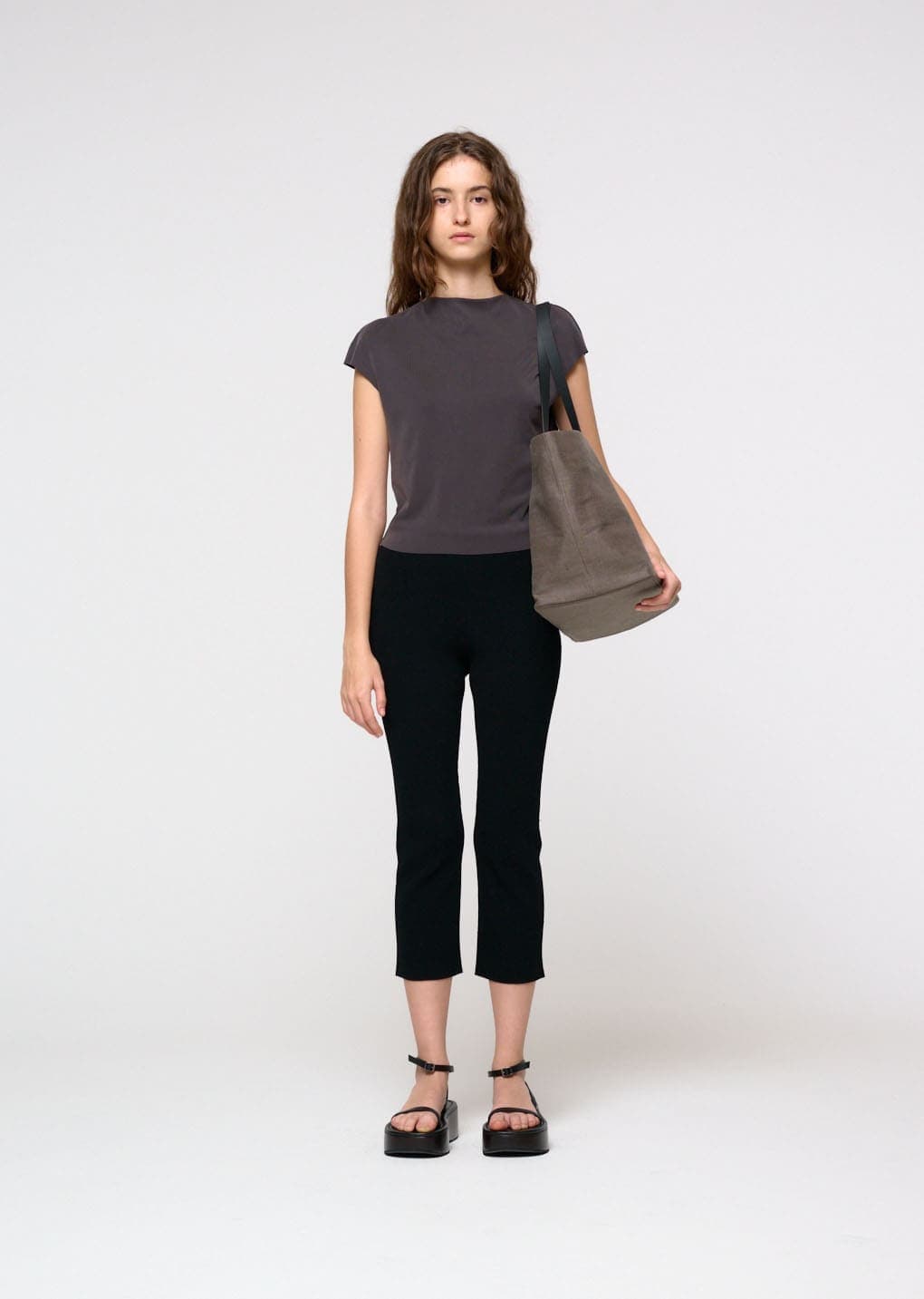 Jersey Mock Neck Top, Charcoal — vue 1