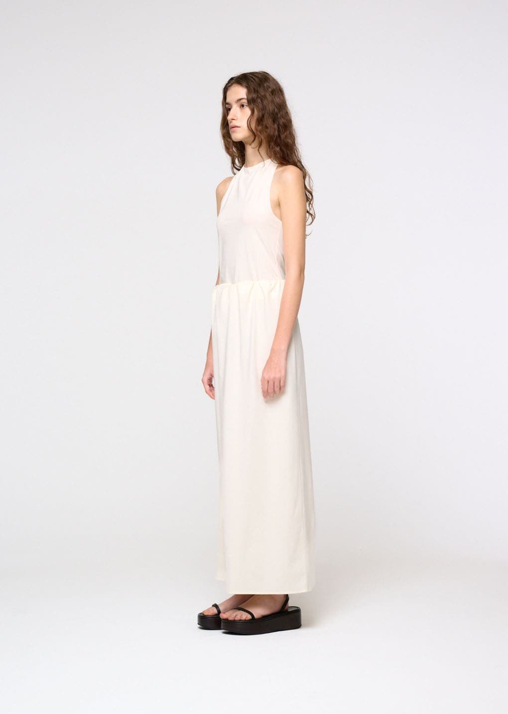 Jersey Maxi Long Skirt, Ivory — vue 3