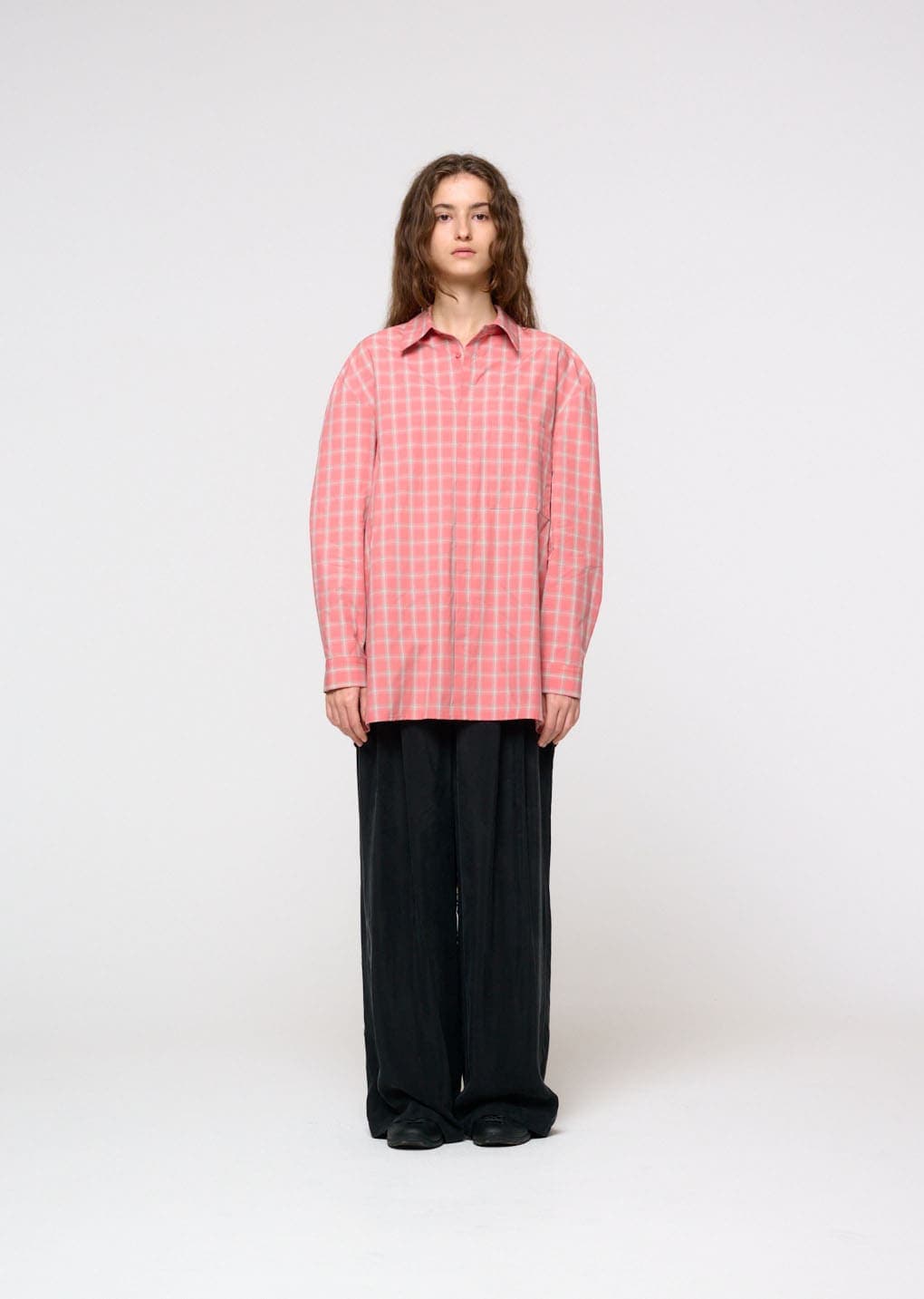 [Online Exclusive] Oversized Pocket Check Shirt, Pink — vue 5