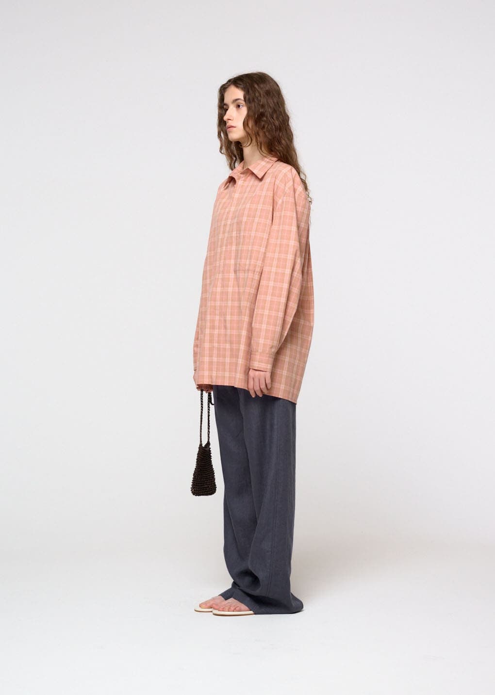 [Online Exclusive] Oversized Pocket Check Shirt, Salmon — vue 6