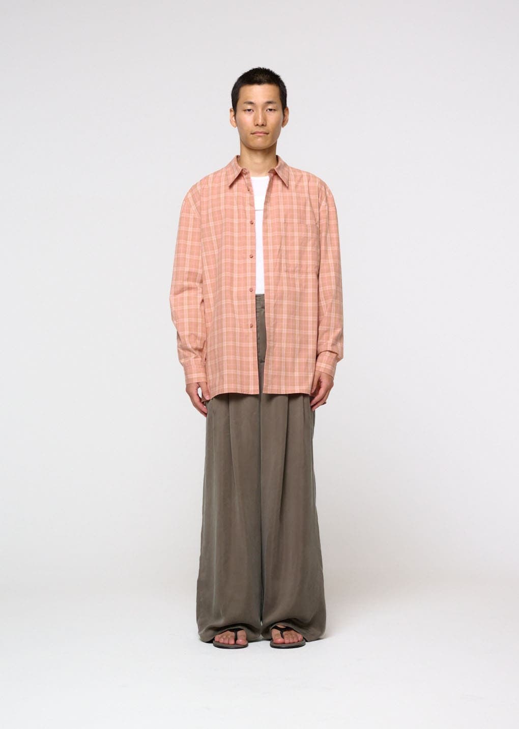 [Online Exclusive] Oversized Pocket Check Shirt, Salmon — vue 1