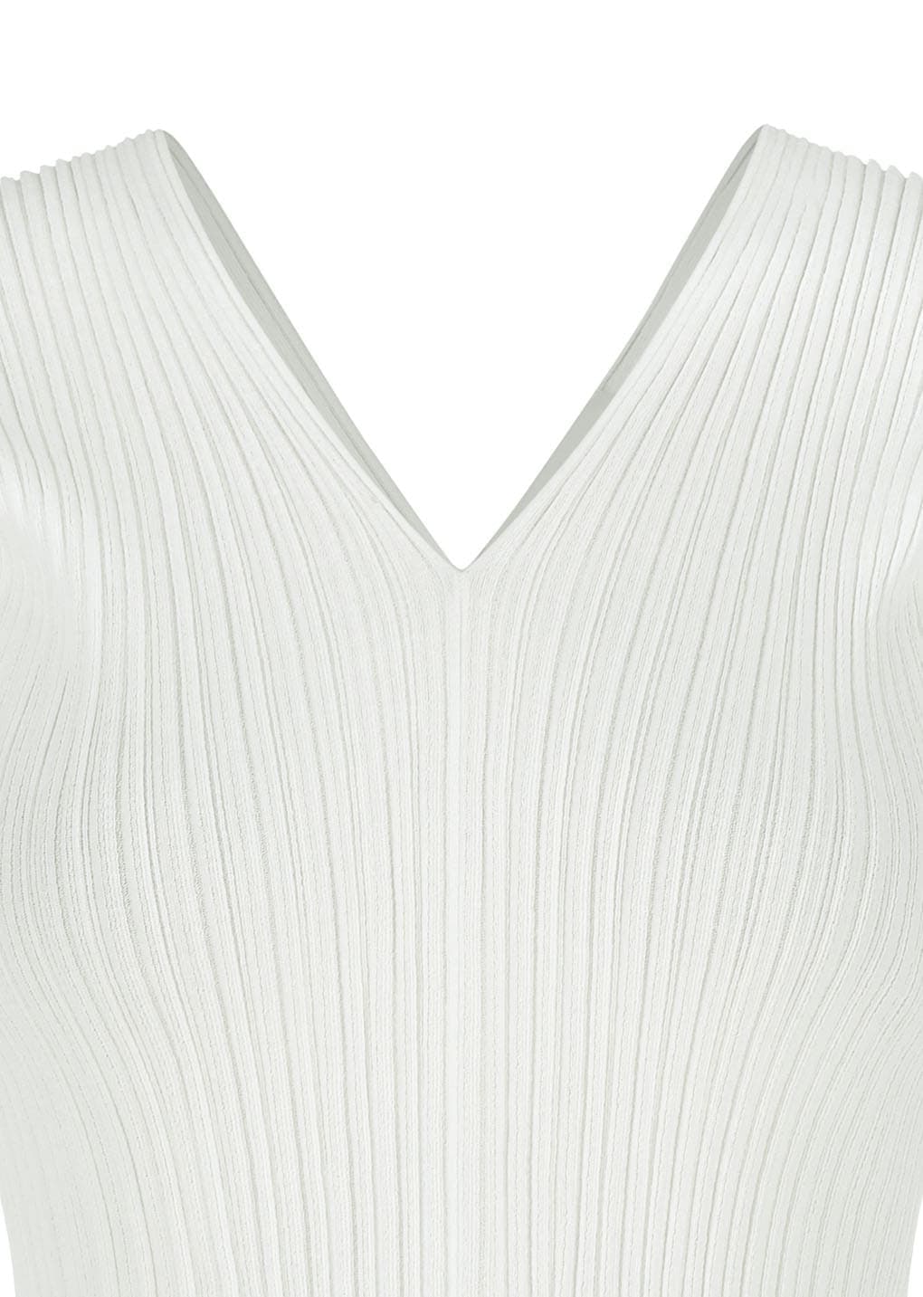 Pleats V-neck Knit Blouse, White — vue 4
