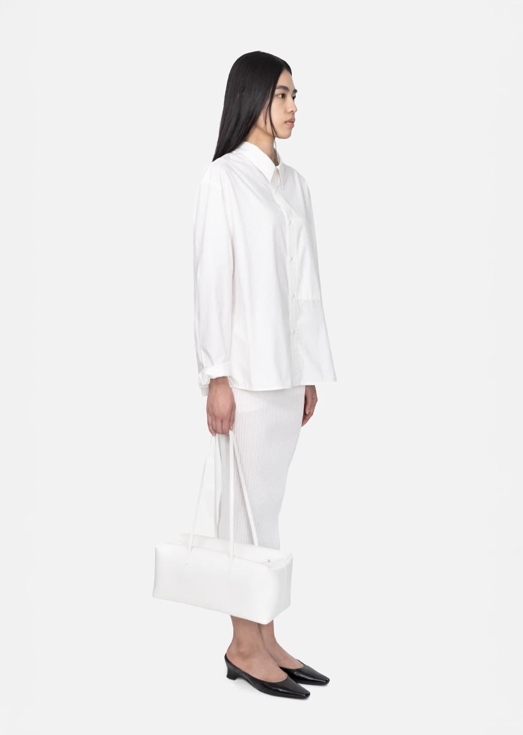 Pleats Knit Maxi Skirt, White — vue 3