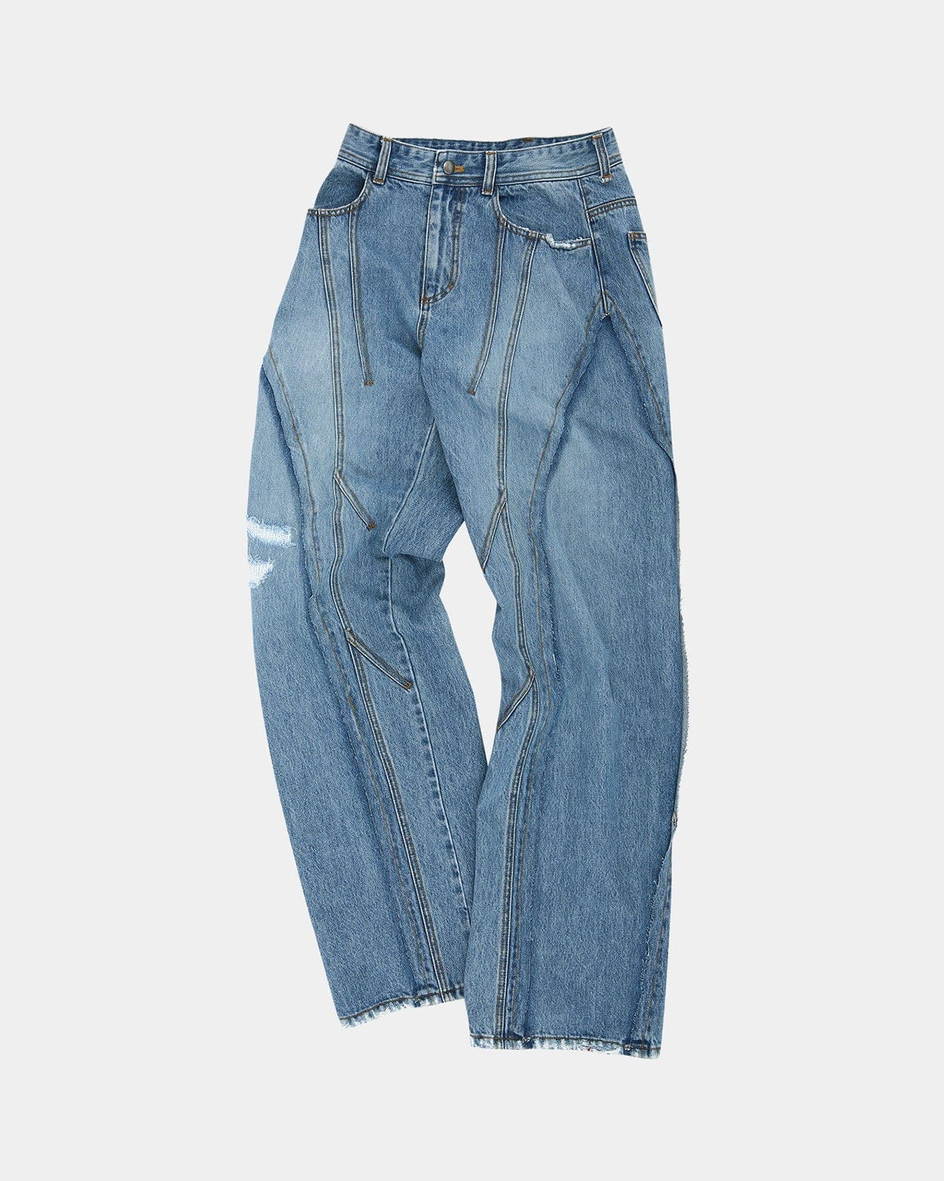 Panel Carpenter Wide-Leg Jeans (Washed Blue) — vue 2