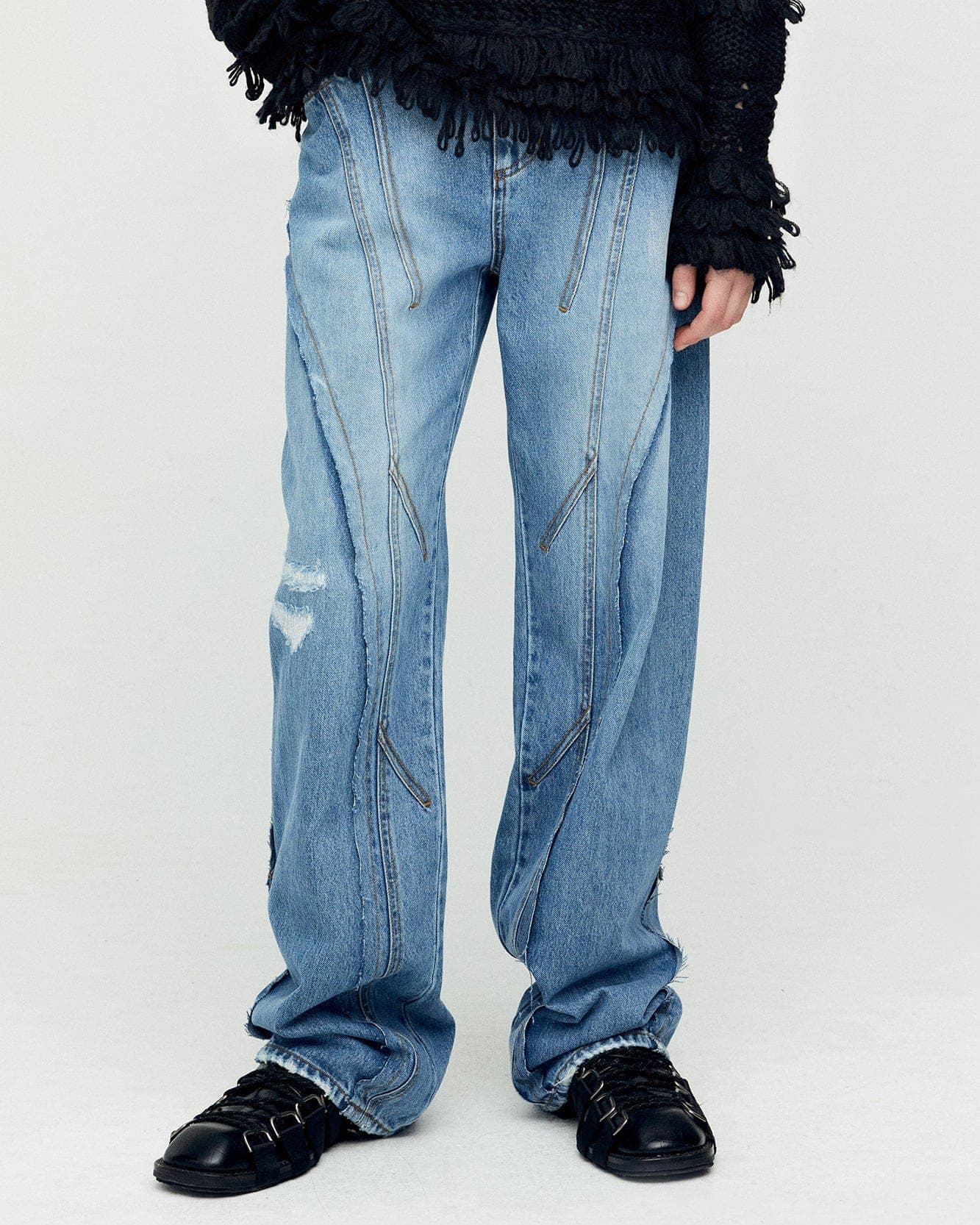 Panel Carpenter Wide-Leg Jeans (Washed Blue) — vue 6