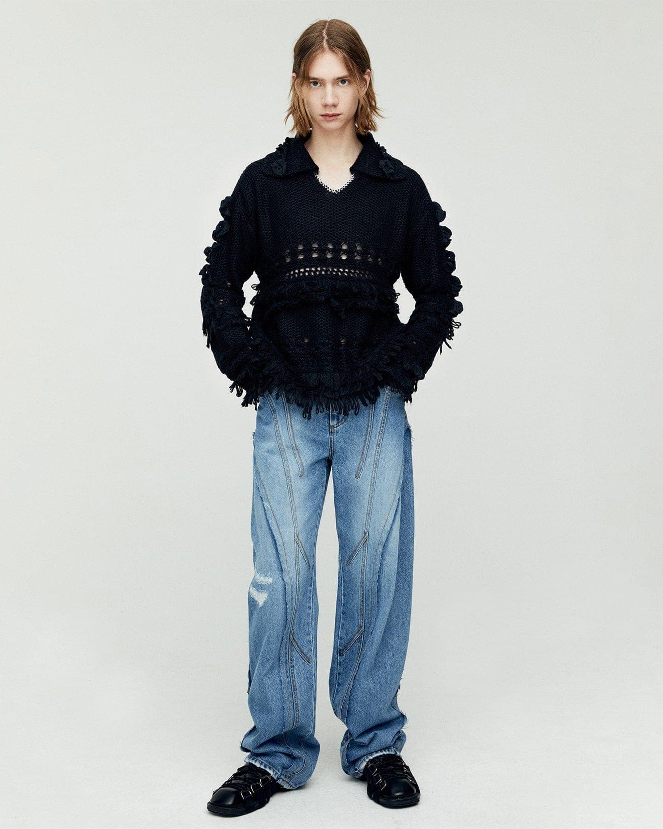 Panel Carpenter Wide-Leg Jeans (Washed Blue) — vue 8