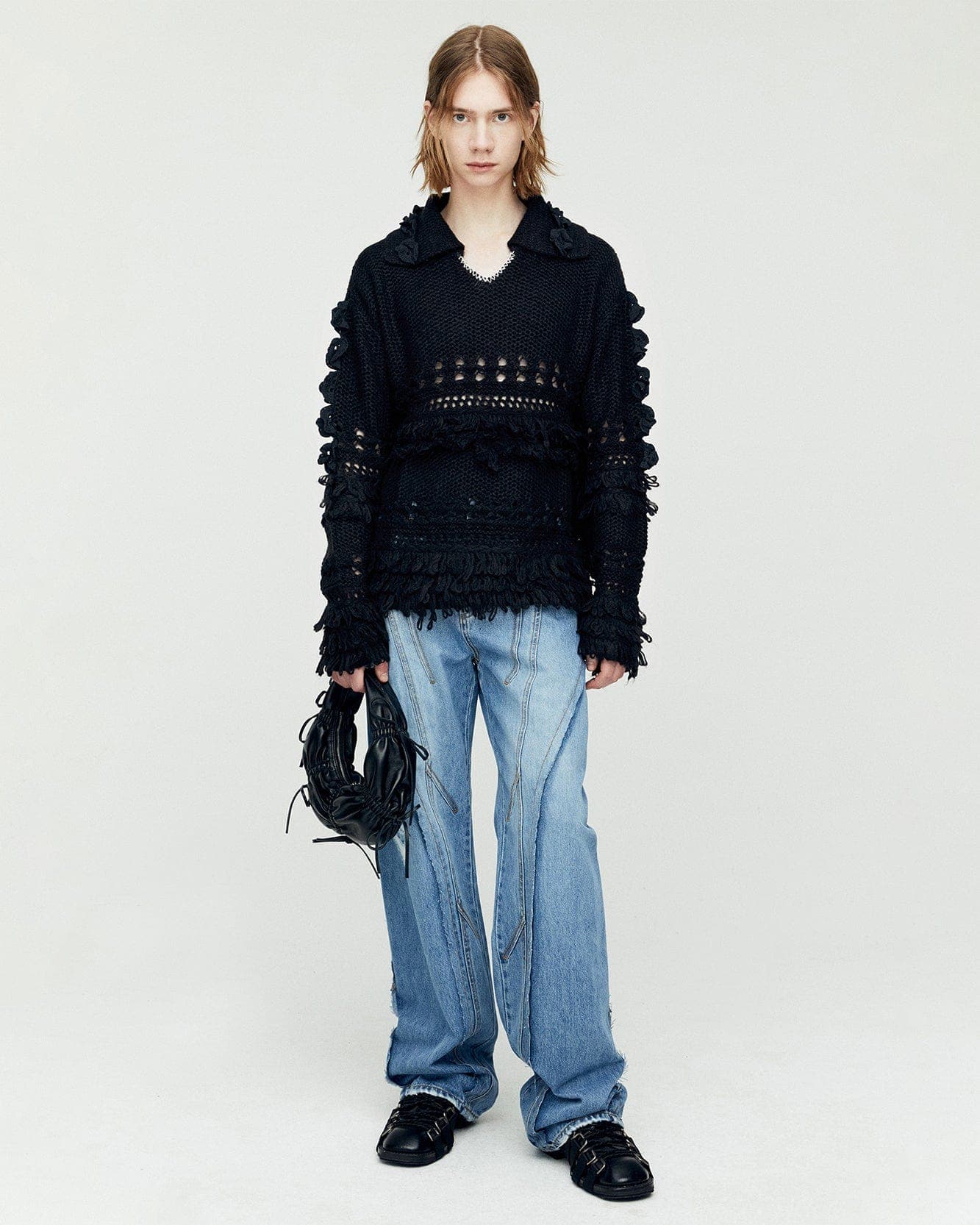 Panel Carpenter Wide-Leg Jeans (Washed Blue) — vue 1