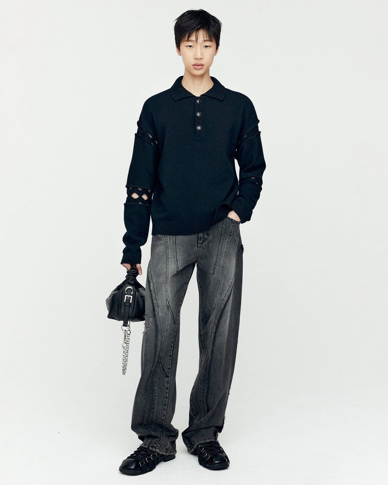 Panel Carpenter Wide-Leg Jeans (Washed Black) — vue 2