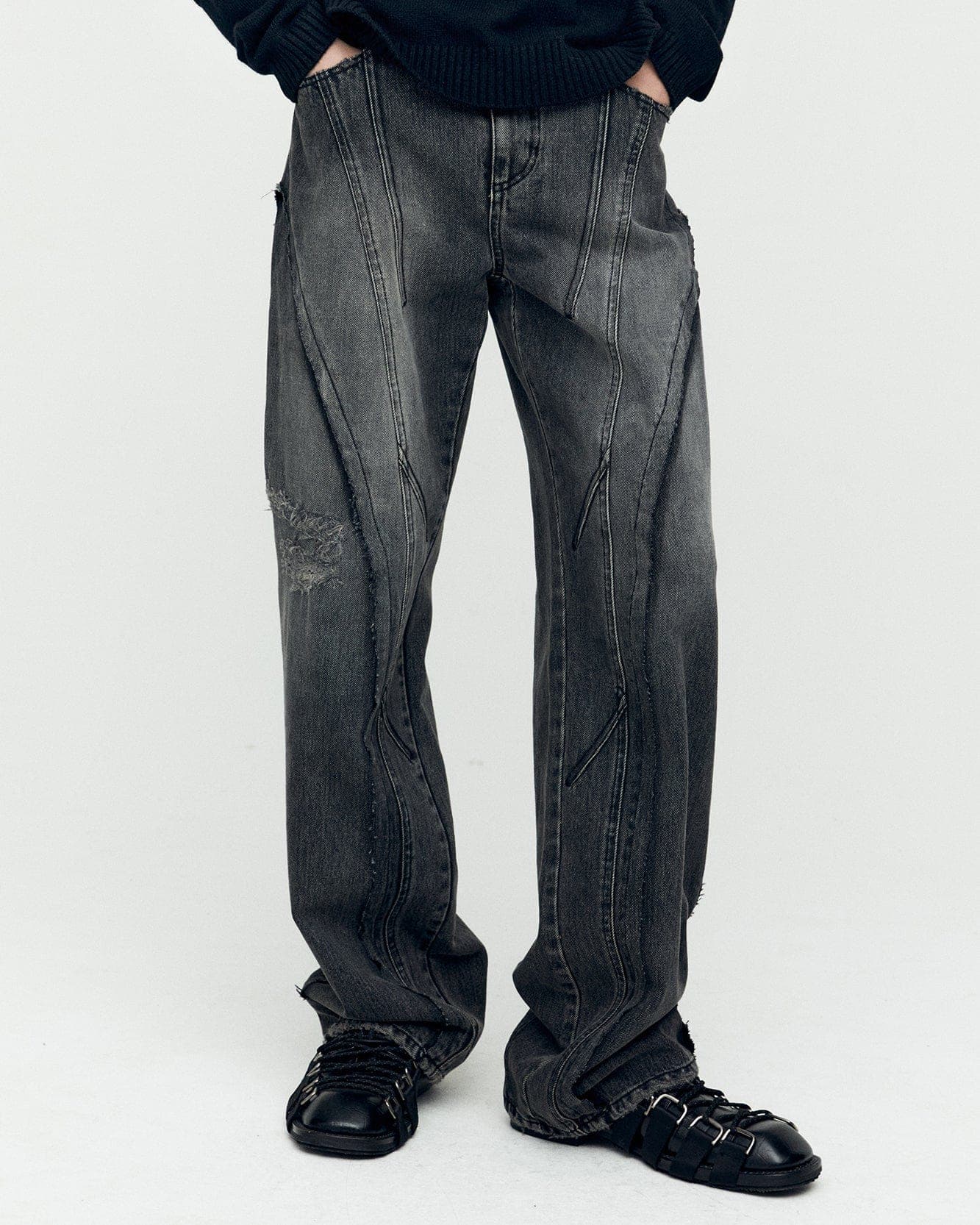 Panel Carpenter Wide-Leg Jeans (Washed Black) — vue 1