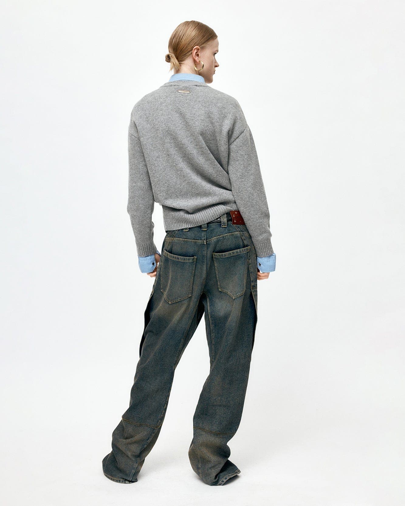 Twisted Zipper Pocket Jeans (Dusty Blue) — vue 12