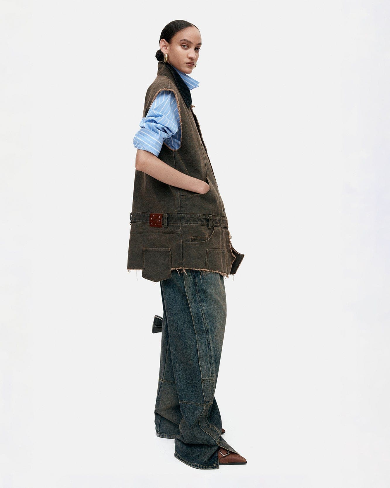 Twisted Zipper Pocket Jeans (Dusty Blue) — vue 14