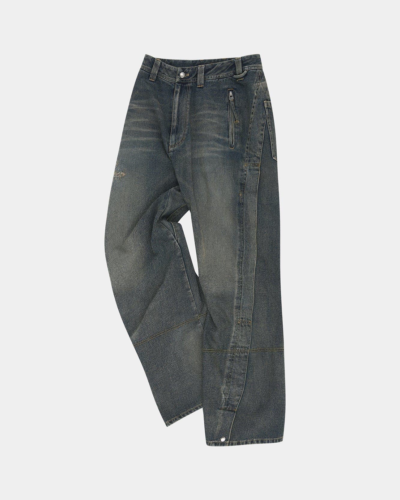 Twisted Zipper Pocket Jeans (Dusty Blue)