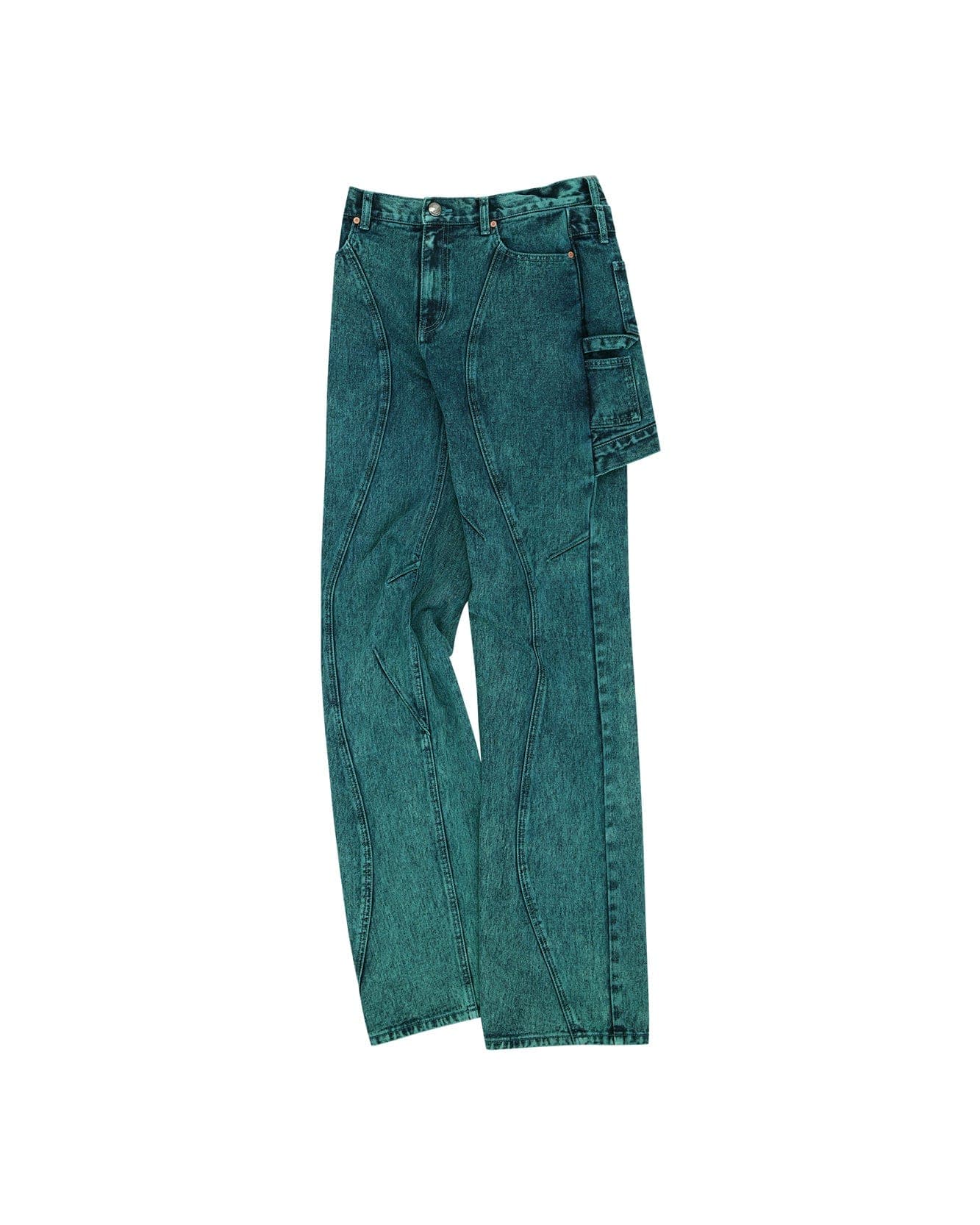 Glen Overdyed Wrap Straight-Leg Jeans (Bluegreen) — vue 2