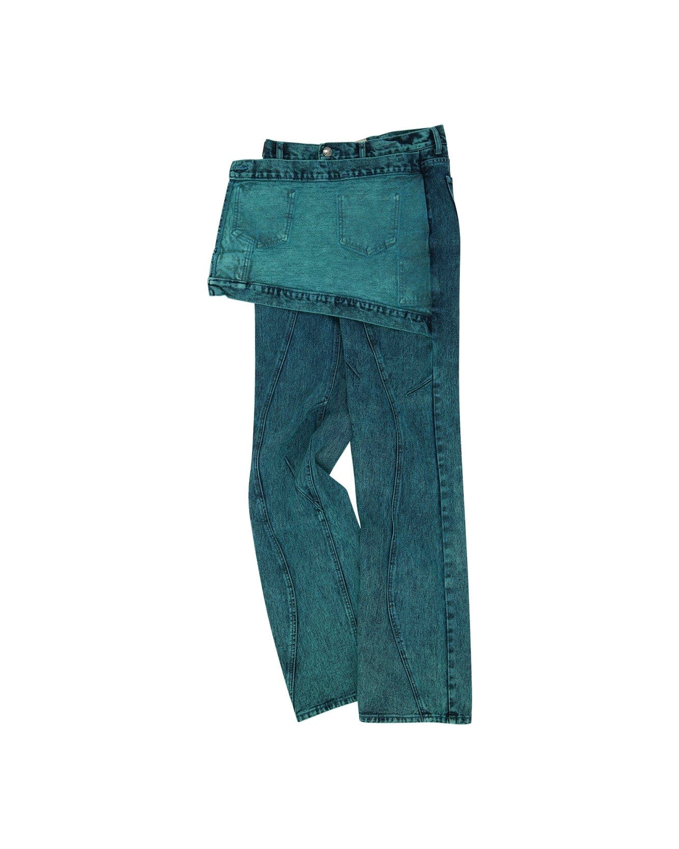 Glen Overdyed Wrap Straight-Leg Jeans (Bluegreen) — vue 3