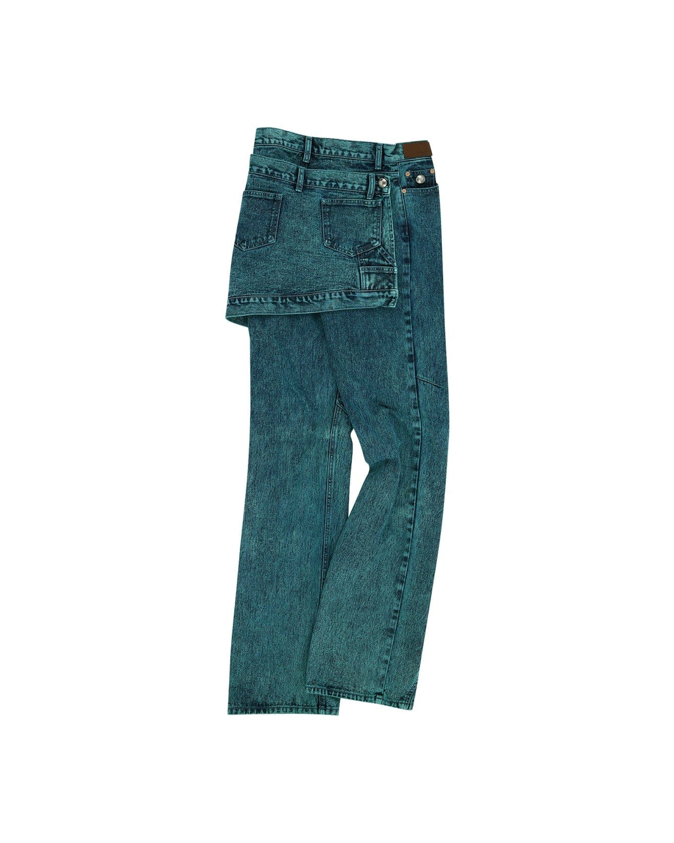 Glen Overdyed Wrap Straight-Leg Jeans (Bluegreen) — vue 4