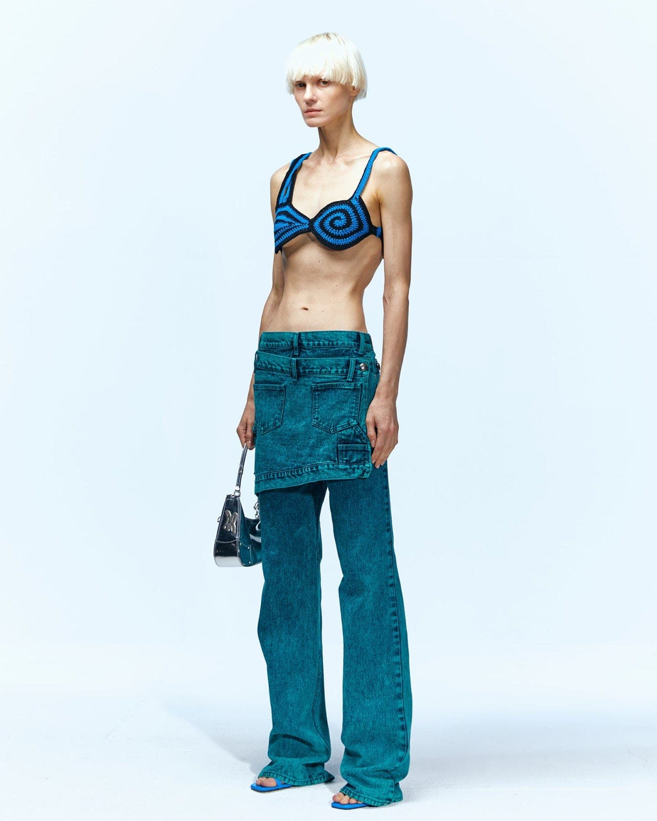Glen Overdyed Wrap Straight-Leg Jeans (Bluegreen) — vue 5