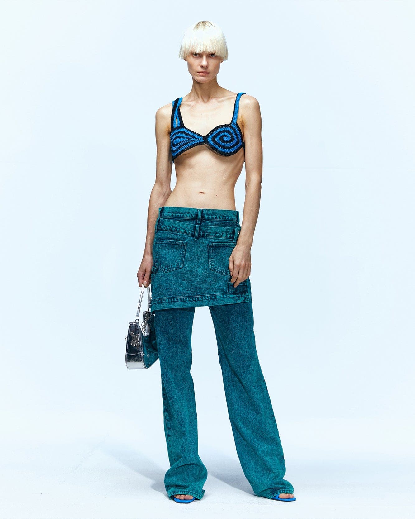 Glen Overdyed Wrap Straight-Leg Jeans (Bluegreen)