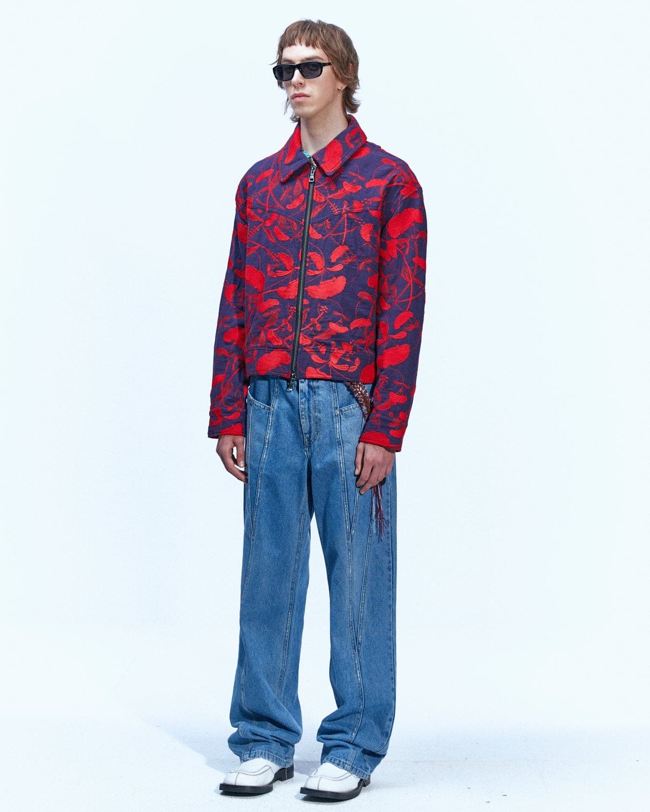 Sierra Panel Wide-Leg Jeans (Washed Blue)