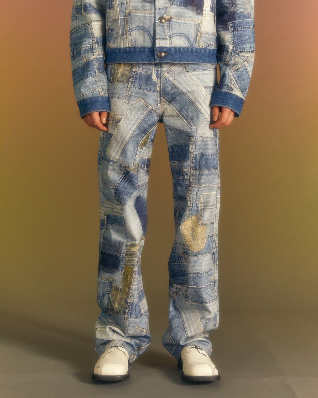 BRNO Patchwork Printed Wide Jeans (Blue) — vue 2