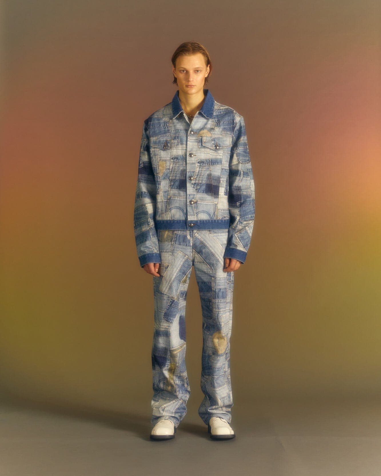 BRNO Patchwork Printed Wide Jeans (Blue) — vue 6