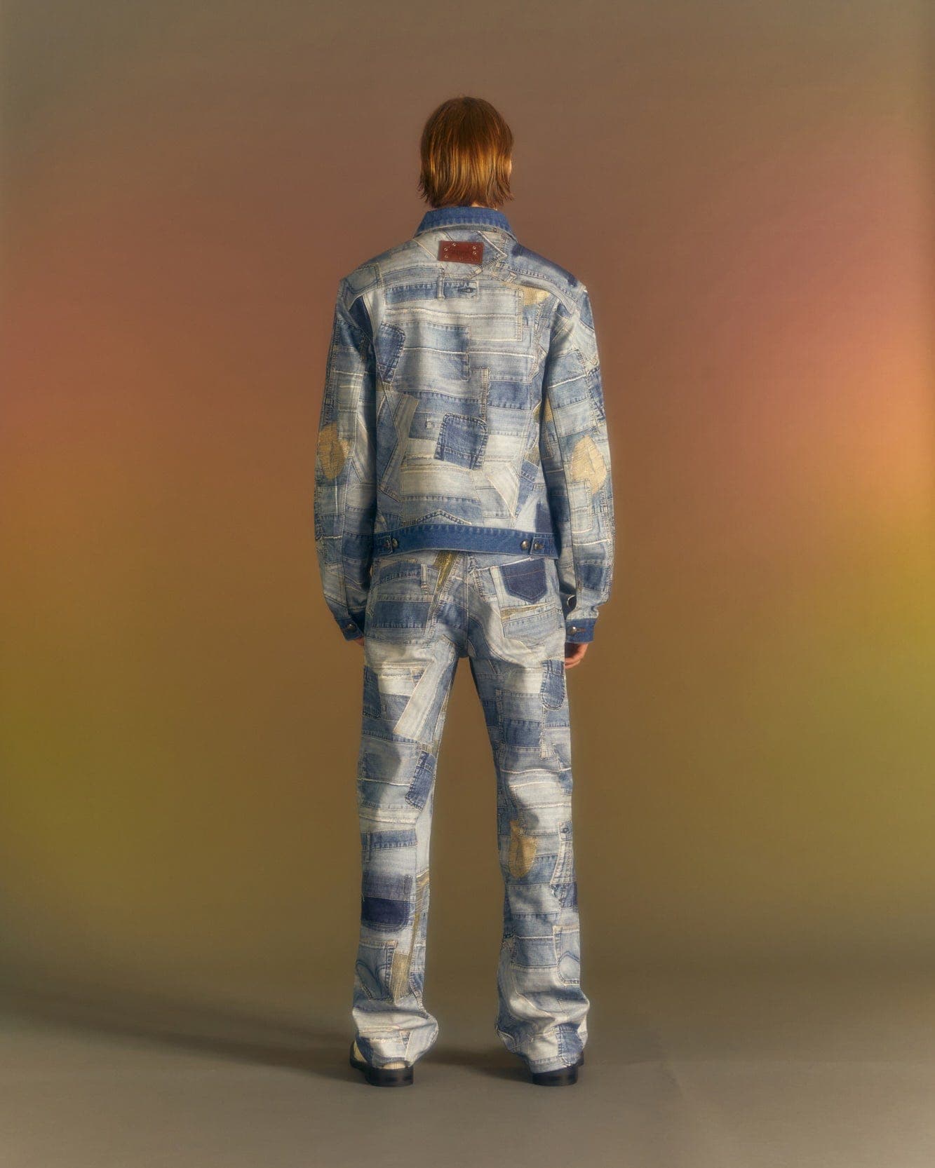 BRNO Patchwork Printed Wide Jeans (Blue) — vue 7