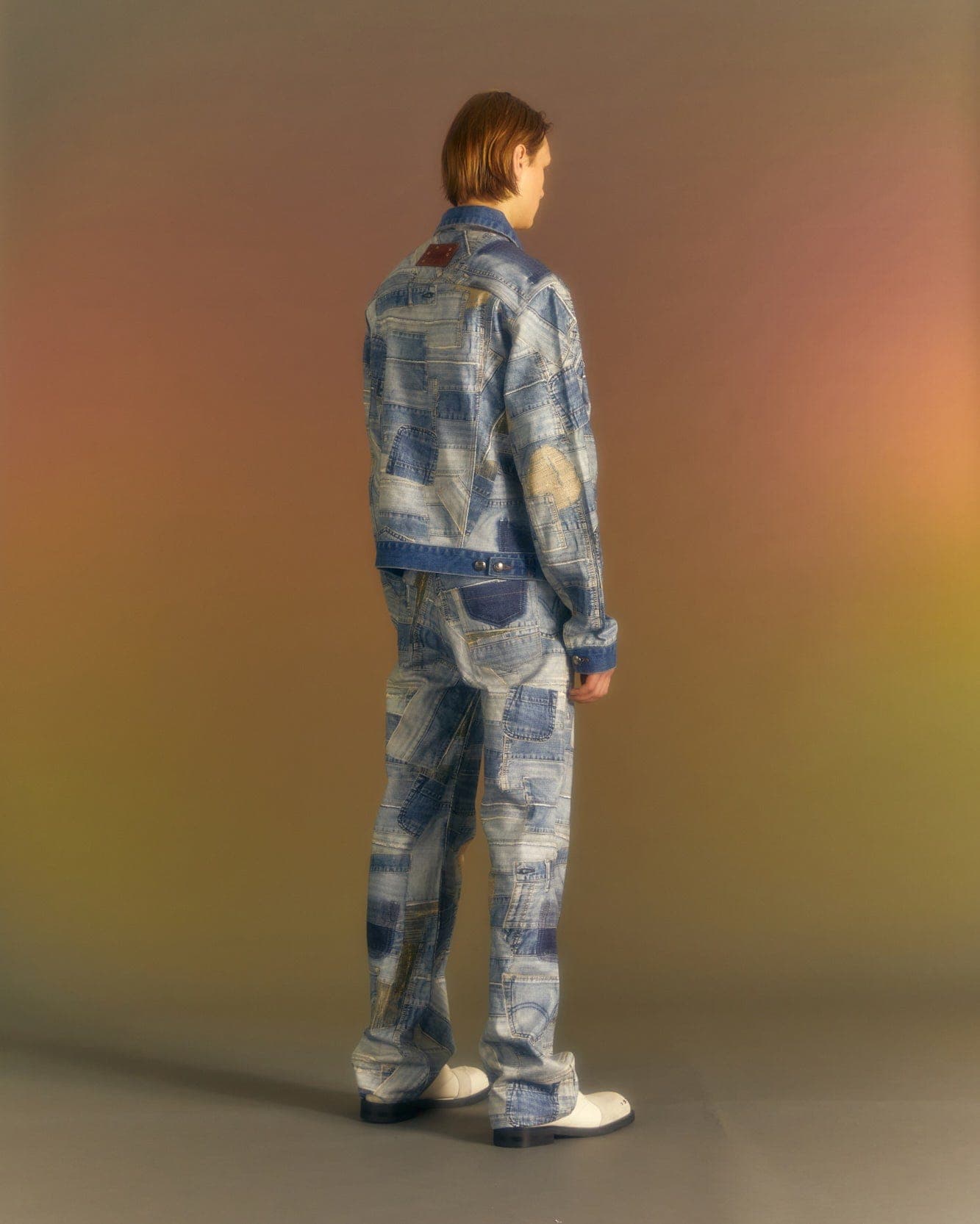 BRNO Patchwork Printed Wide Jeans (Blue) — vue 8