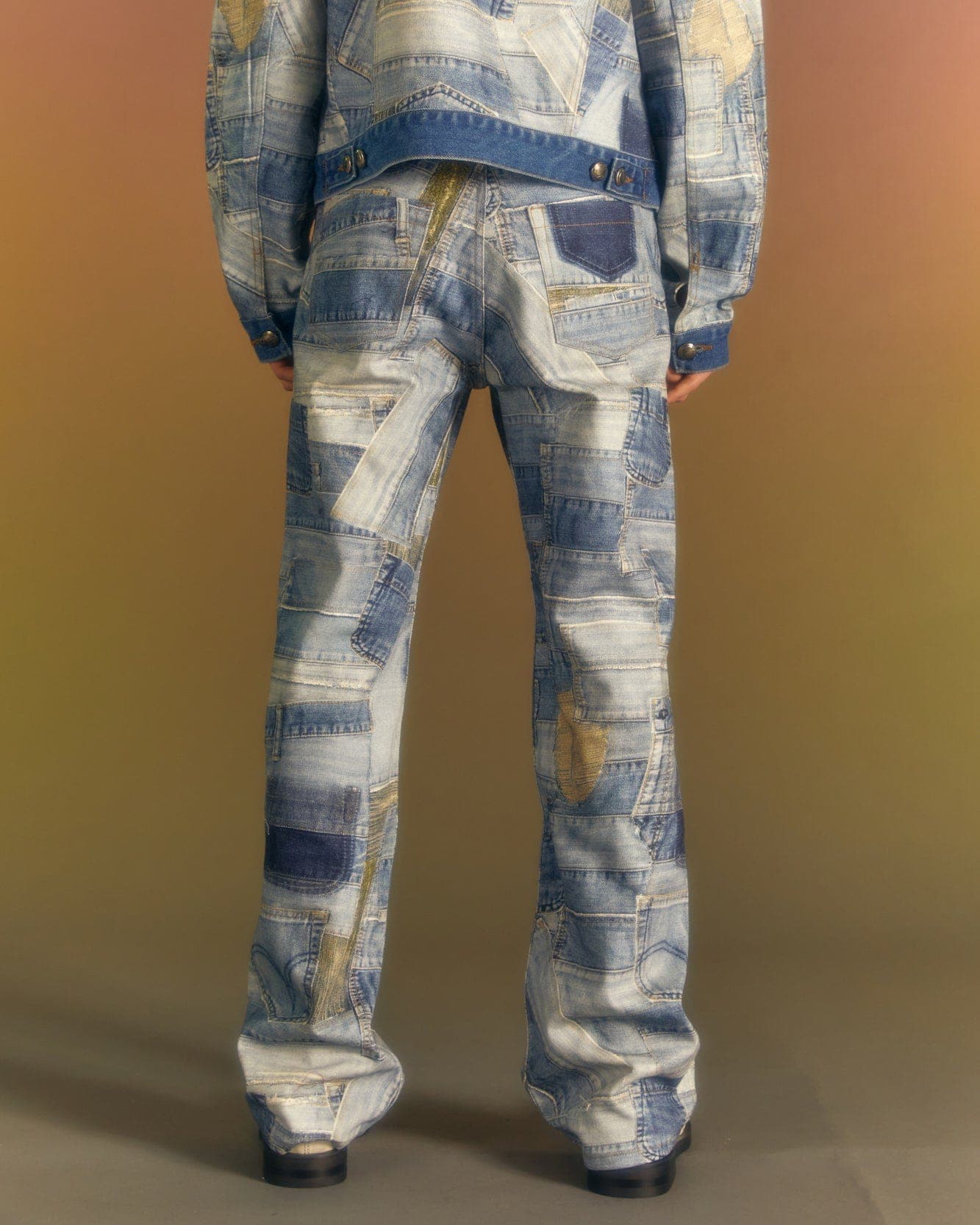 BRNO Patchwork Printed Wide Jeans (Blue) — vue 10